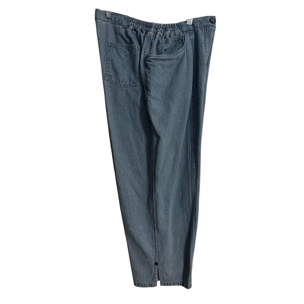 Cathy Daniels Tapered Jeans Capri Women Lt Blue Vintage Logo Elastic Pull on EUC